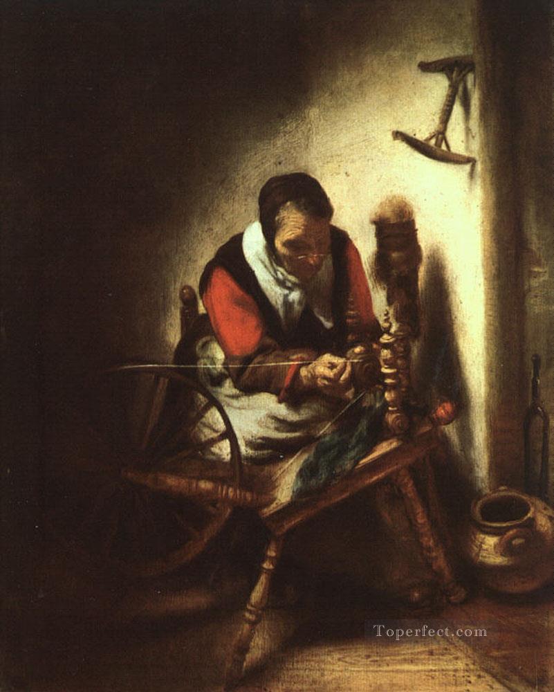 Una mujer hilando barroco Nicolaes Maes Pintura al óleo